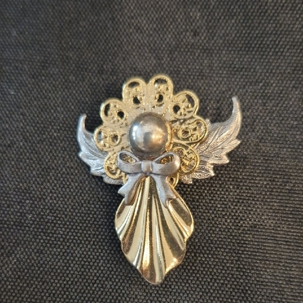 Vintage Style Gold and Silver Guardian Angel Pin
